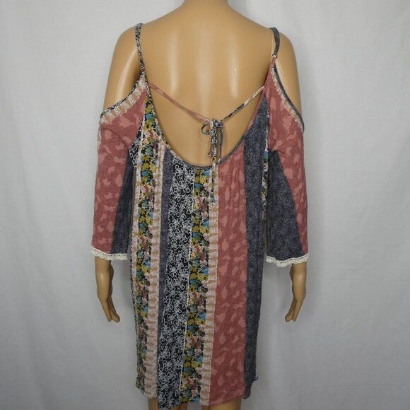 Kori Floral Patchwork Cold Shoulder Mini Dress Med - Picture 6 of 8